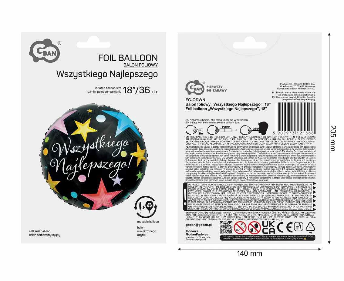 Balon foliowy Wszystkiego Najlepszego, 18" AA